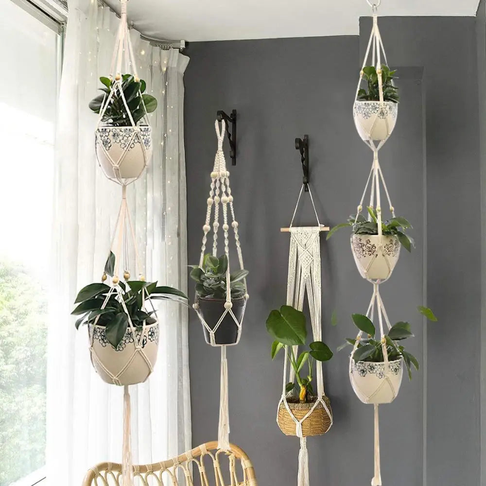 Macrame Hanging Planter - Decorative Wall Plant Holder and Flower Basket for Balconies