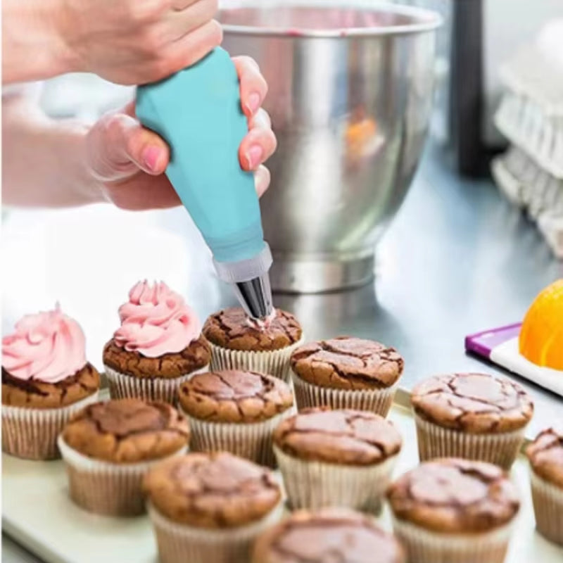 Professional Silicone Piping Bag and Stainless Steel Nozzle Set for Cake Decorating - Reusable Pastry Baking Tool