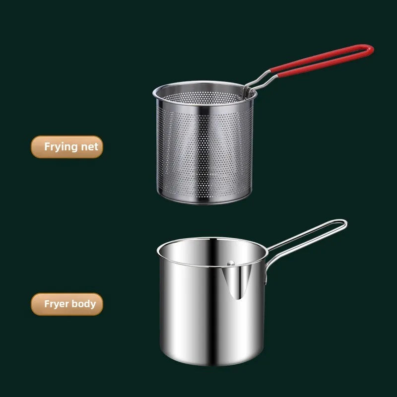 Stainless Steel Deep Fryer with Strainer Basket - Versatile Tempura and Chicken Frying Pan for Home and Commercial Applications