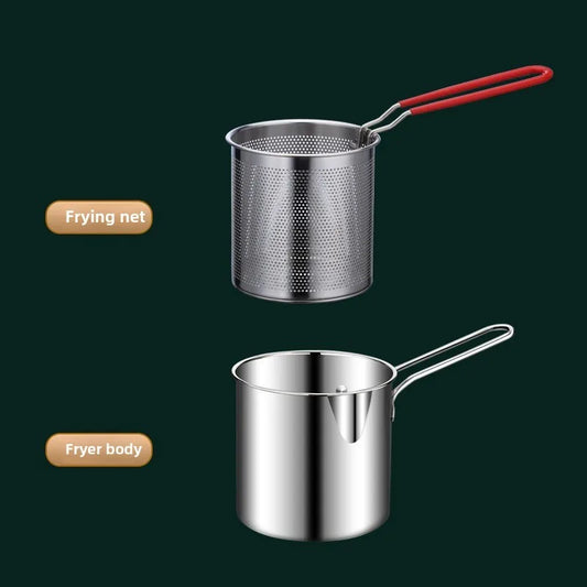 Stainless Steel Deep Fryer with Strainer Basket - Versatile Tempura and Chicken Frying Pan for Home and Commercial Applications