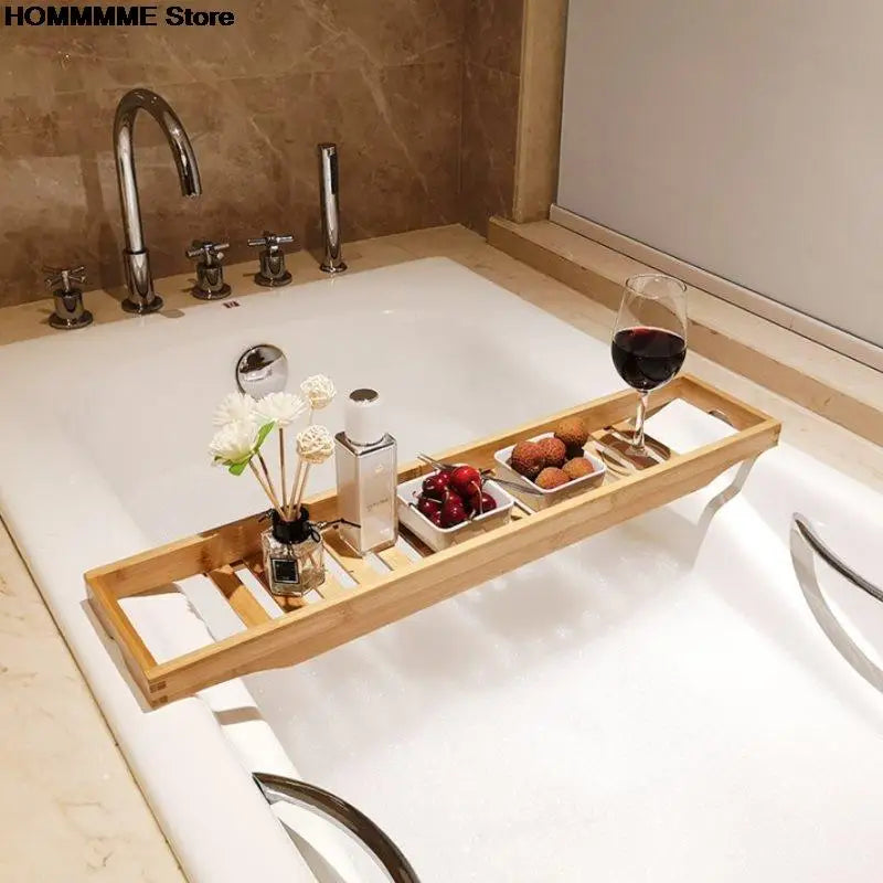 Bamboo Multi-Function Bathtub Shelf with Anti-Skid Design for Spa and Bathroom Accessories