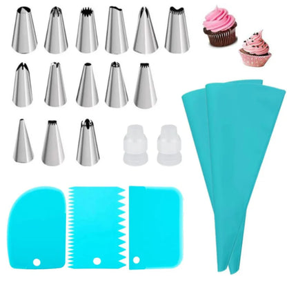 Professional Silicone Piping Bag and Stainless Steel Nozzle Set for Cake Decorating - Reusable Pastry Baking Tool