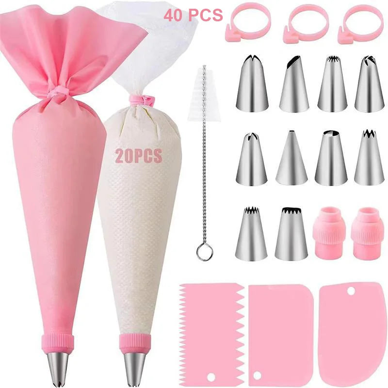 Professional Silicone Piping Bag and Stainless Steel Nozzle Set for Cake Decorating - Reusable Pastry Baking Tool