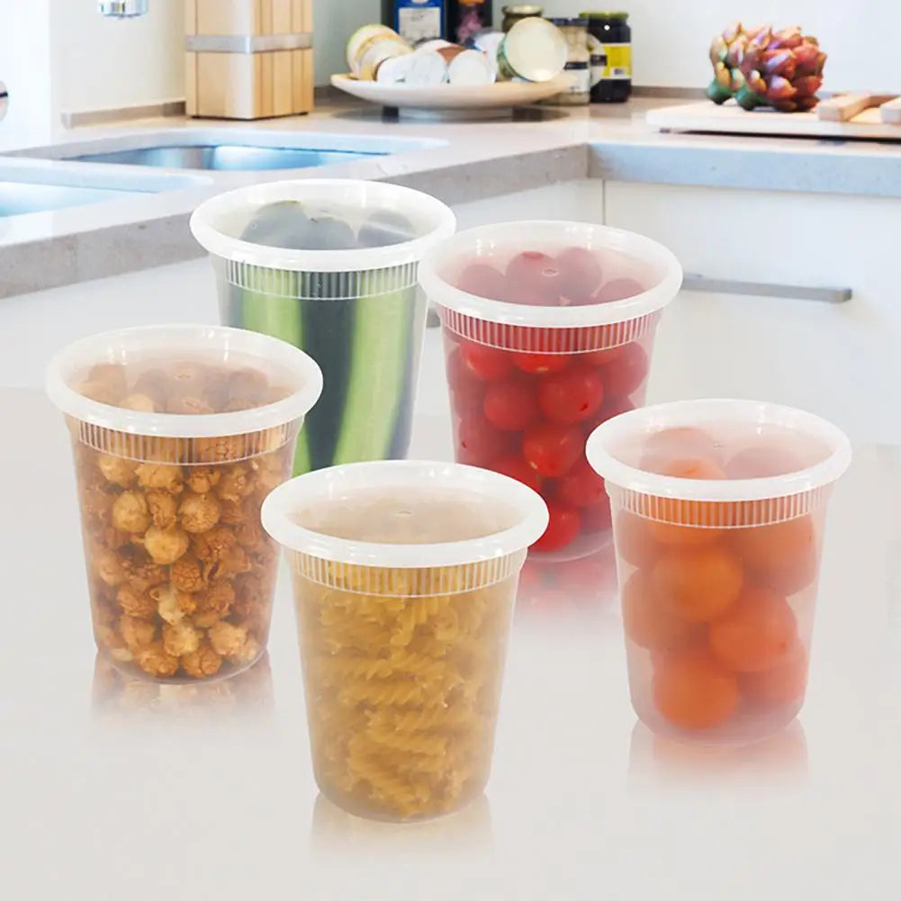 20-Piece Airtight Food Storage Container Set with Snap-On Lids - Round Plastic Deli Organizer Boxes for Kitchen Use