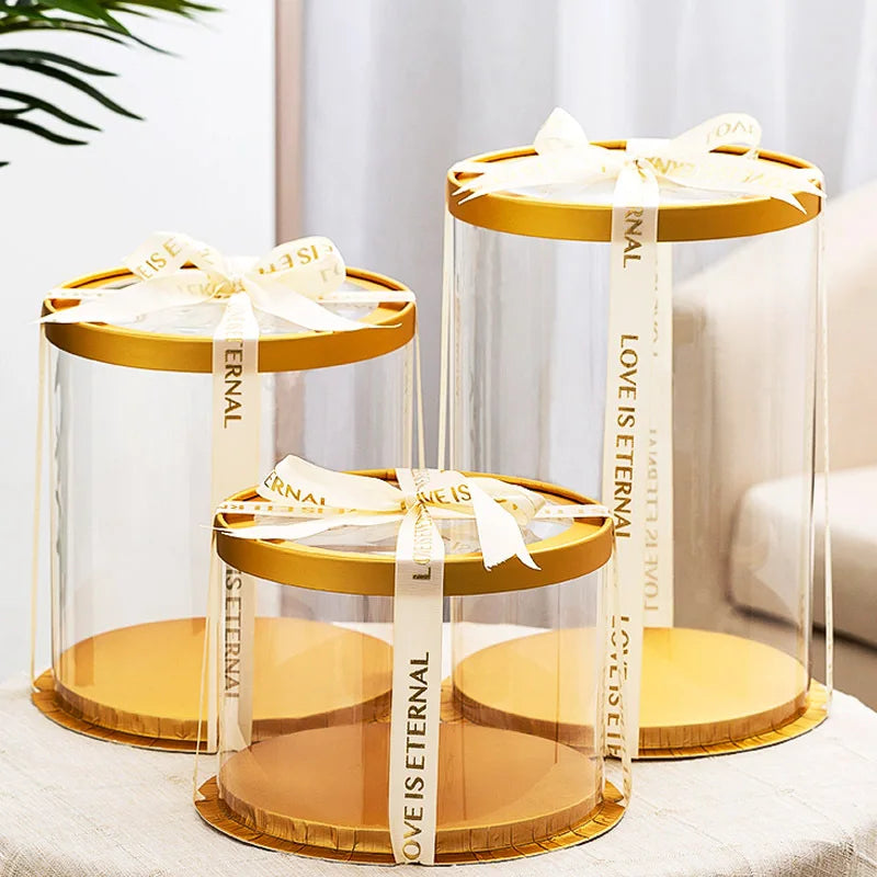 Clear PET Birthday Cake Boxes - 18/22Cm Transparent Packaging for Gifts, Rose Bears, Baby Showers, Weddings, and Christmas Celebrations