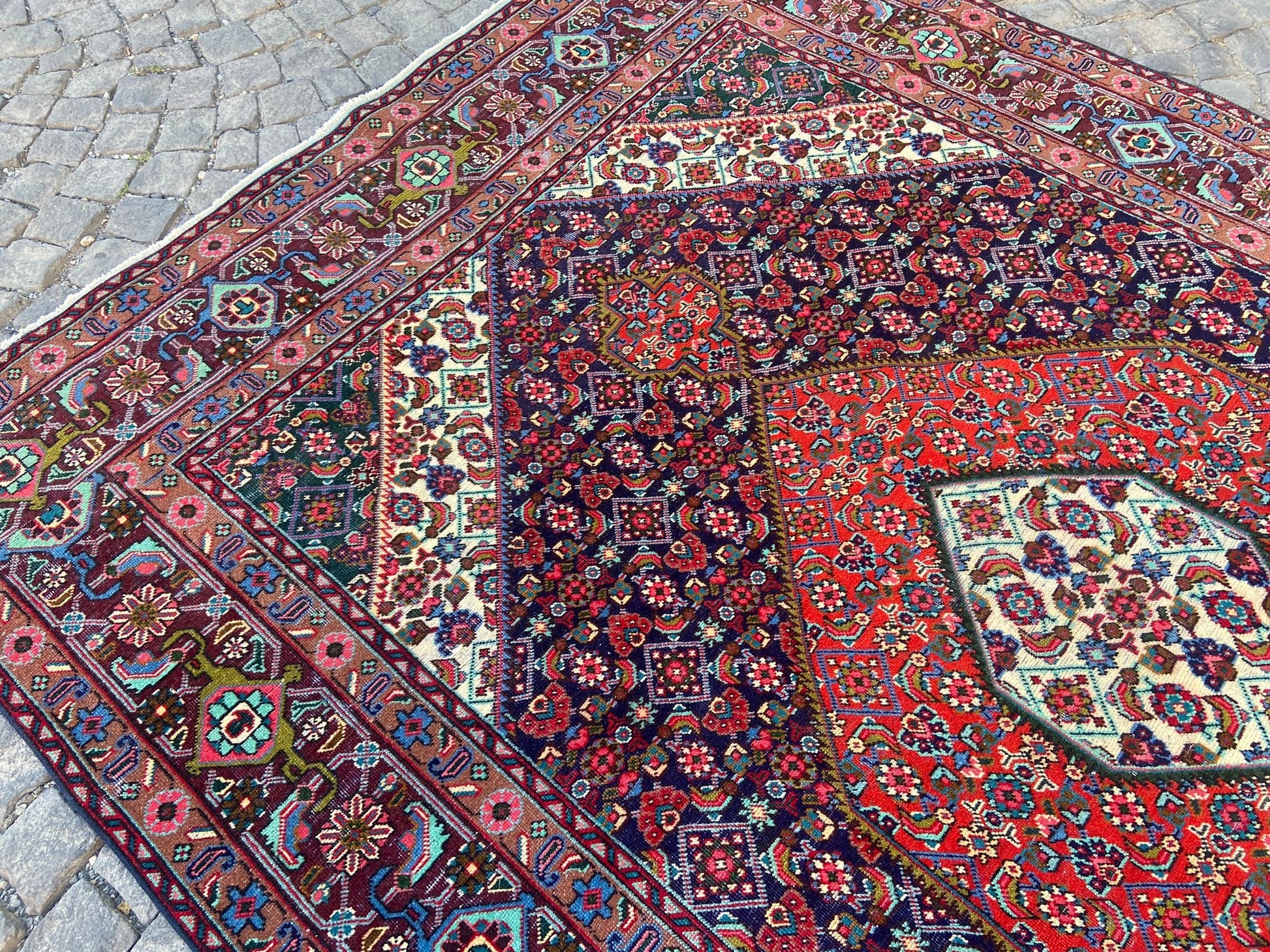 Persian Handcrafted Large Flower Rug, 6.3x9 Feet Vintage Wool Area Rug for Living Room, Unique Antique Floor Covering