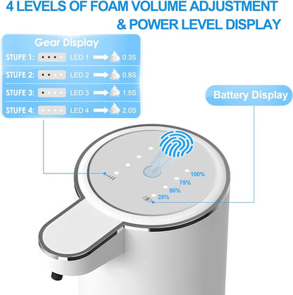 Touchless Automatic Foaming Soap Dispenser - 380ml USB Rechargeable with 4 Adjustable Foam Levels