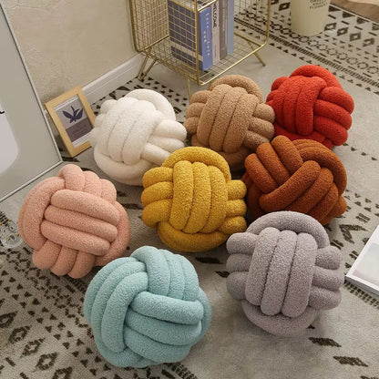 Velvet Knot Ball Throw Pillows for Home Decor - Soft Cushions for Couch and Bench, Ideal for Lounge Chair Backrest