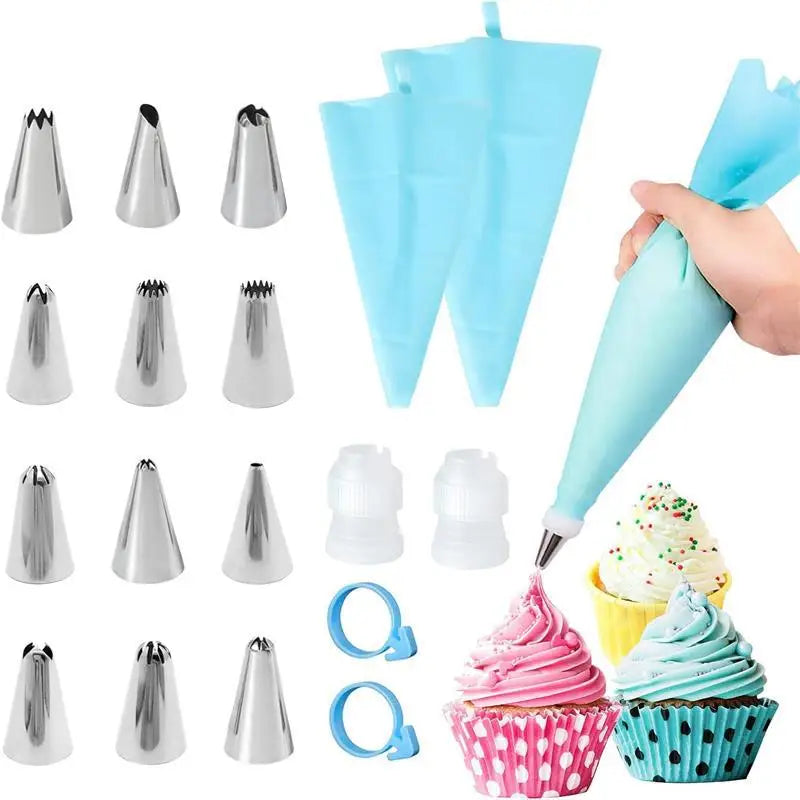 Professional Silicone Piping Bag and Stainless Steel Nozzle Set for Cake Decorating - Reusable Pastry Baking Tool