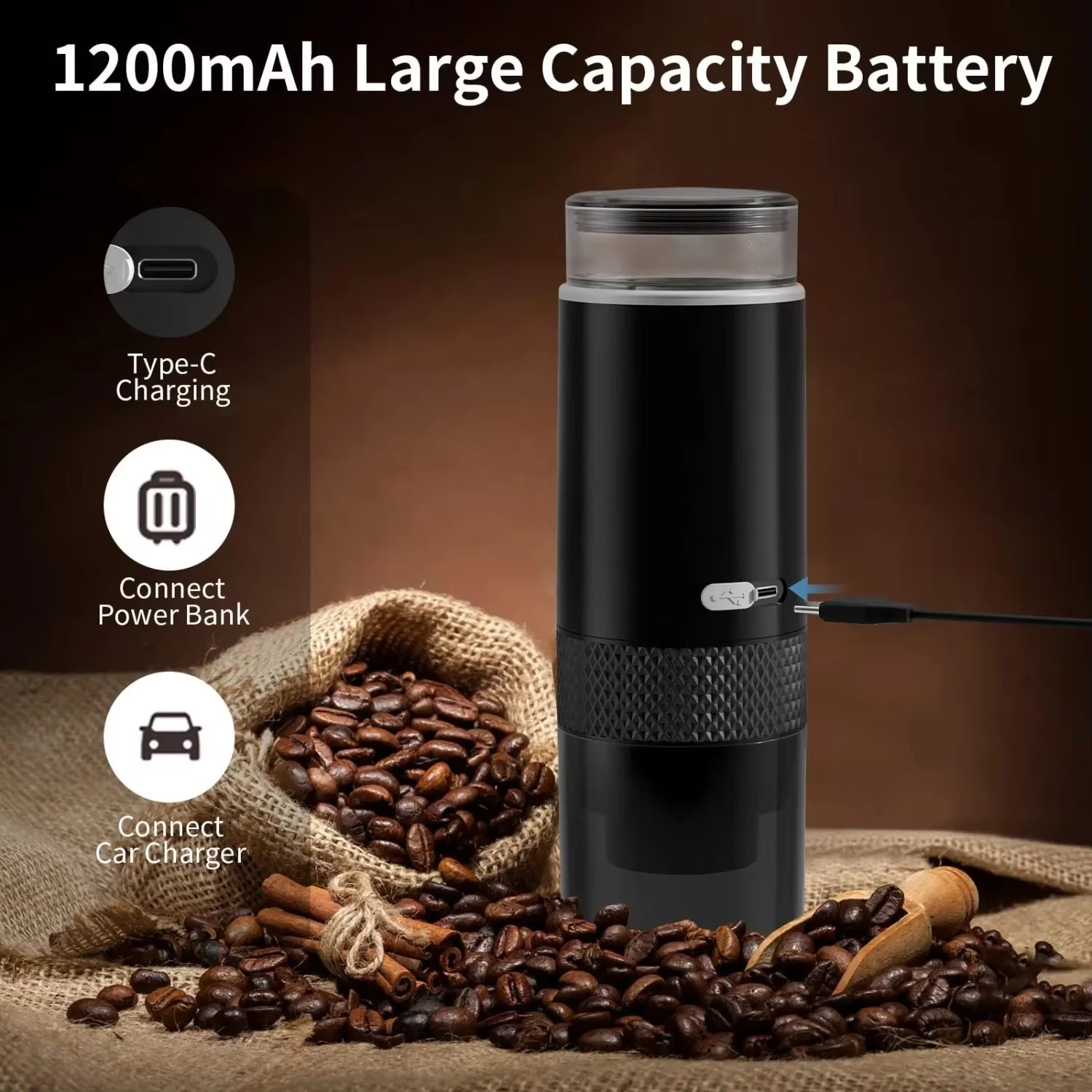 Portable Mini Coffee Maker - Compact Espresso Machine for Ground Coffee and Capsules, Ideal for Travel