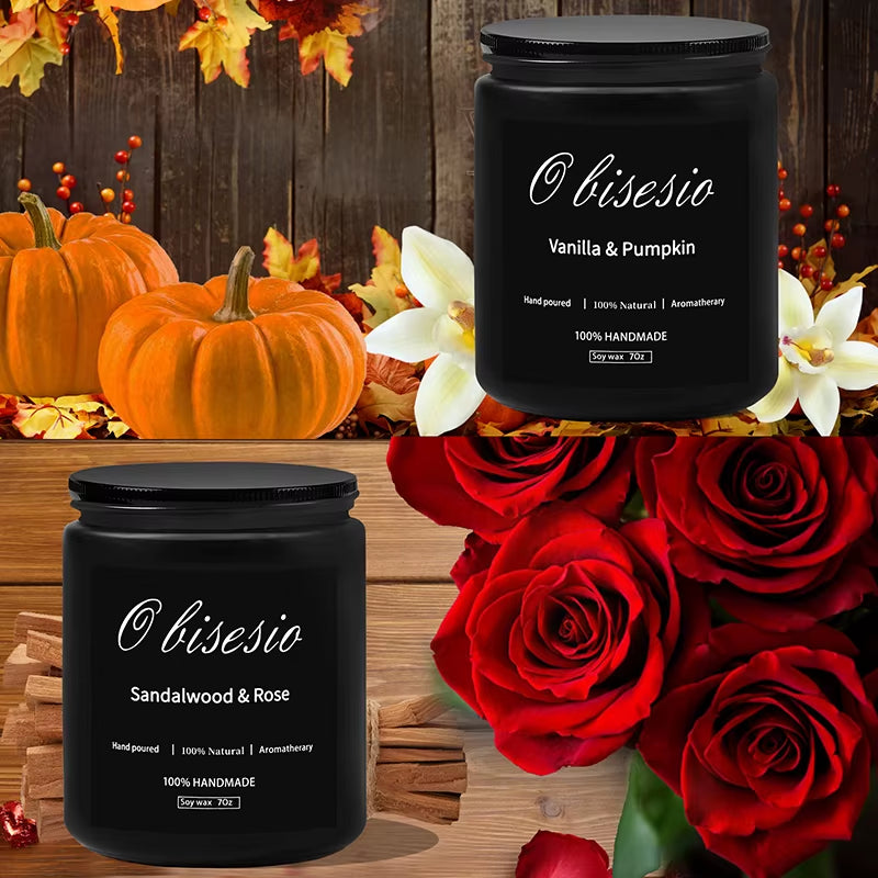Aromatherapy Scented Candle Set for Men - Cinnamon, Apple, Vanilla, and Pumpkin Soy Candles for Home Use