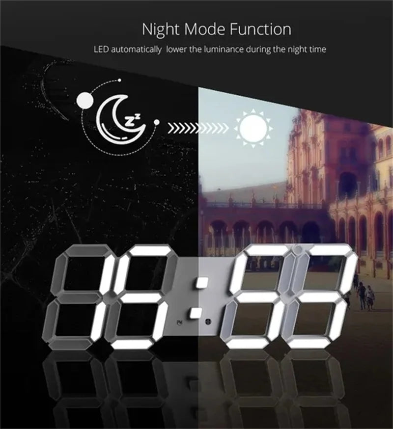 3D LED Digital Wall Clock with Date, Time, and Celsius Display - Nightlight Alarm Clock for Home and Living Room Decor