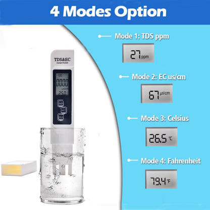 Digital Water Quality Tester - 1PC White TDS EC Meter with Temperature Measurement, Range 0 to 9990 PPM