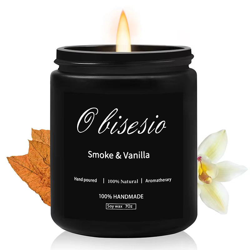 Aromatherapy Scented Candle Set for Men - Cinnamon, Apple, Vanilla, and Pumpkin Soy Candles for Home Use