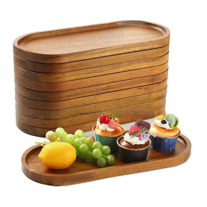 Solid Wood Round Dessert Plate - Japanese-Style Wooden Tray for Snacks and Dried Fruits
