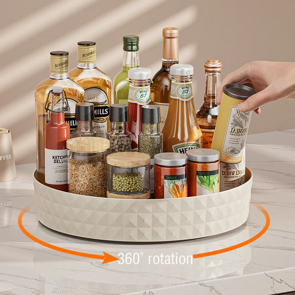 360-Degree Rotating Seasoning Storage Rack - Multifunctional Pantry Cabinet Turntable for Cosmetics and Kitchen Accessories Organization