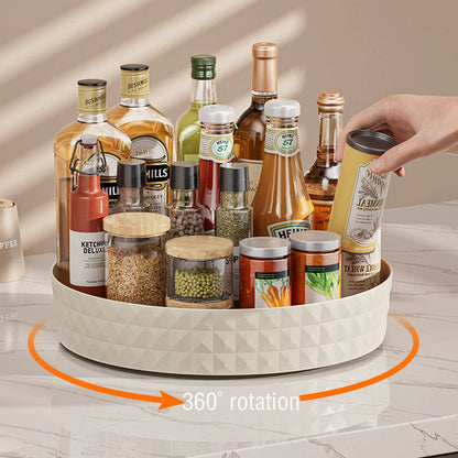 360-Degree Rotating Seasoning Storage Rack - Multifunctional Pantry Cabinet Turntable for Cosmetics and Kitchen Accessories Organization