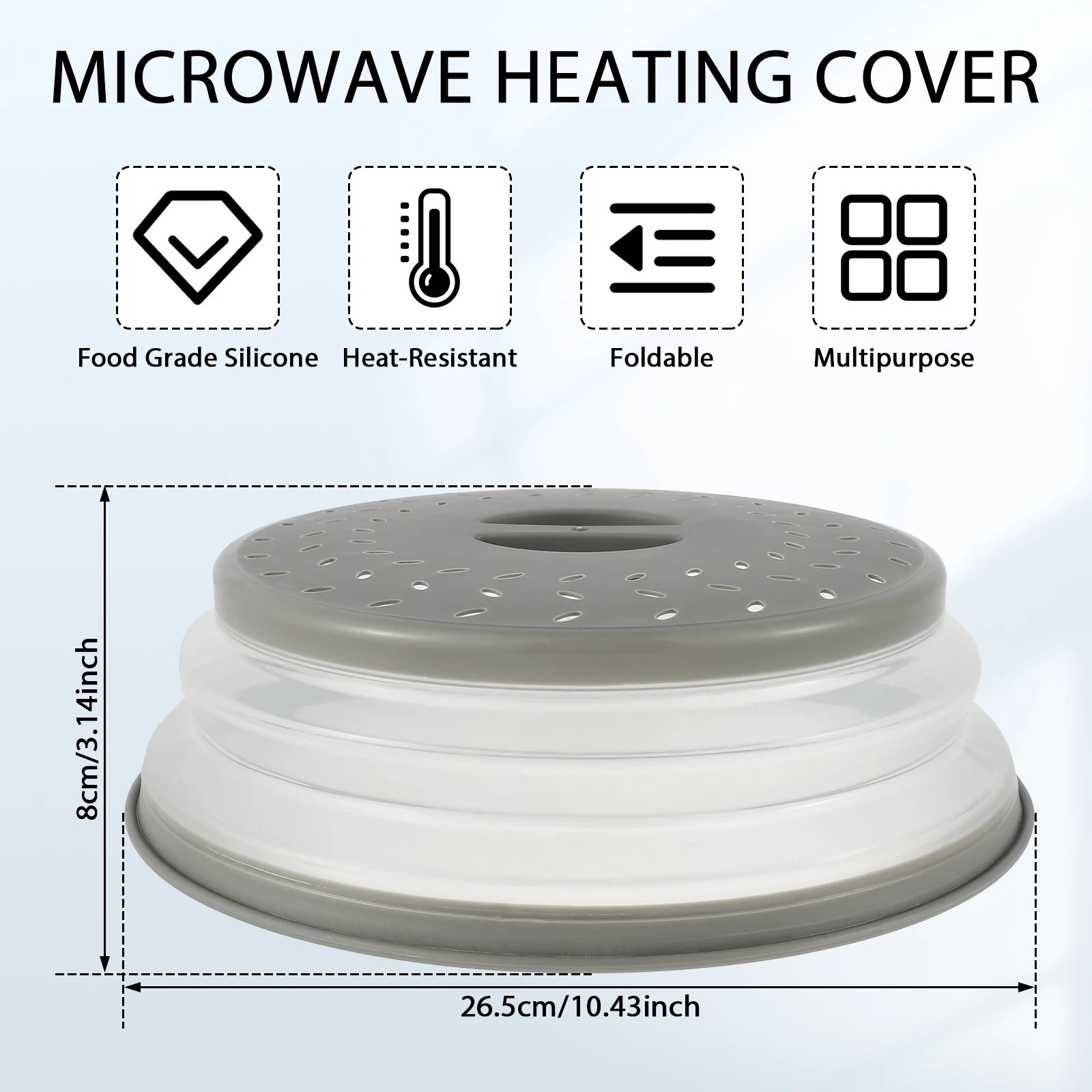 10.5-Inch Collapsible Microwave Splatter Cover with Handle and Vents - Multi-Functional Plate Cover