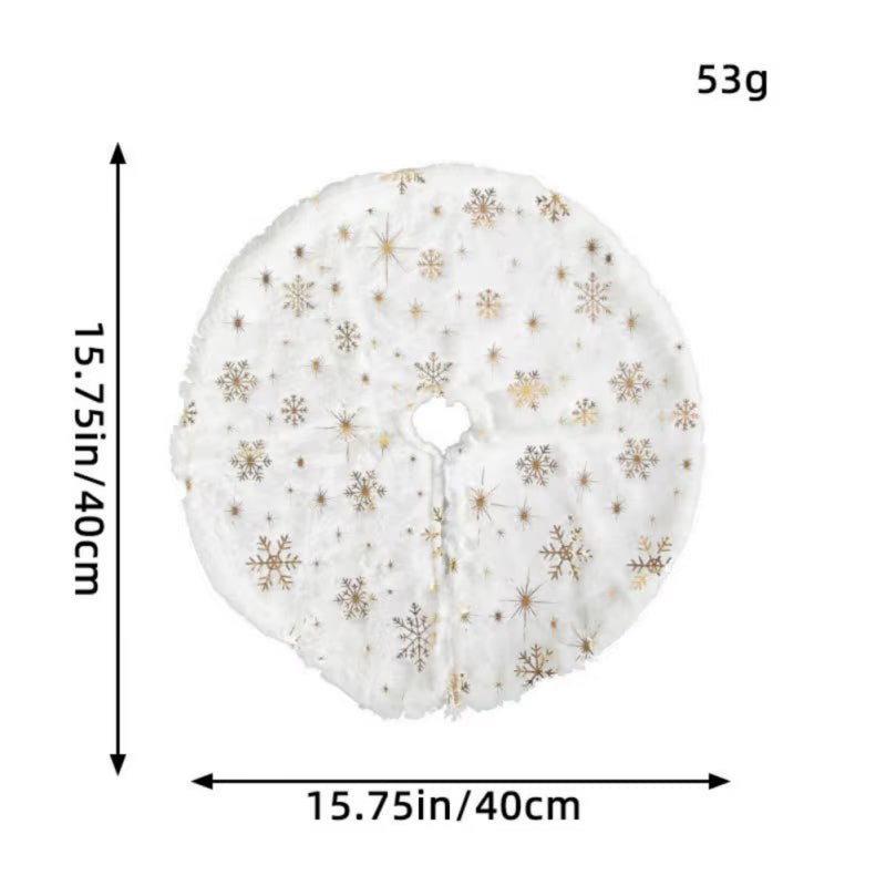 40cm Plush Christmas Tree Skirt with Sequin Snowflakes - Decorative Base Cover for 2024 New Year and Navidad Celebrations