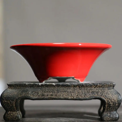 Handcrafted Round Ceramic Flower Pots in Retro Solid Colors - Traditional Chinese Style Bonsai and Succulent Planters with Drainage Hole LB926