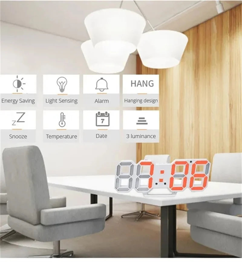 3D LED Digital Wall Clock with Date, Time, and Celsius Display - Nightlight Alarm Clock for Home and Living Room Decor