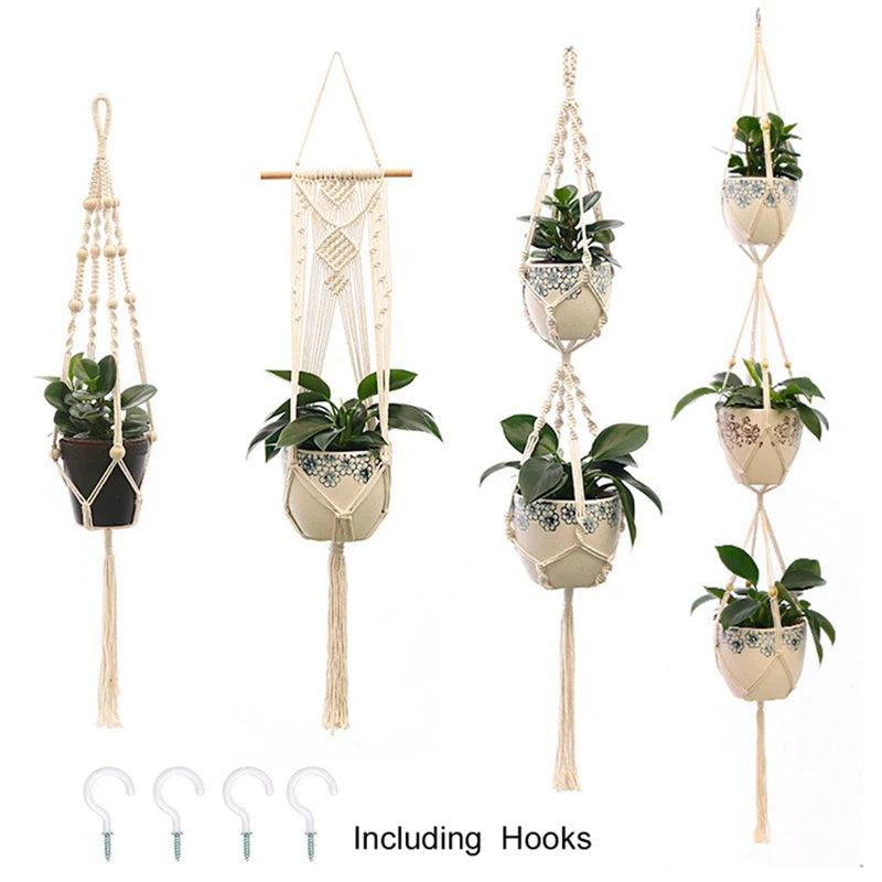 Macrame Hanging Planter - Decorative Wall Plant Holder and Flower Basket for Balconies