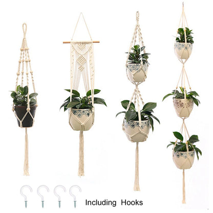 Macrame Hanging Planter - Decorative Wall Plant Holder and Flower Basket for Balconies