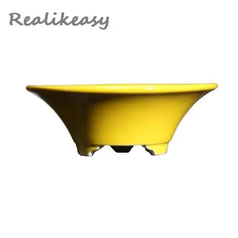 Handcrafted Round Ceramic Flower Pots in Retro Solid Colors - Traditional Chinese Style Bonsai and Succulent Planters with Drainage Hole LB926