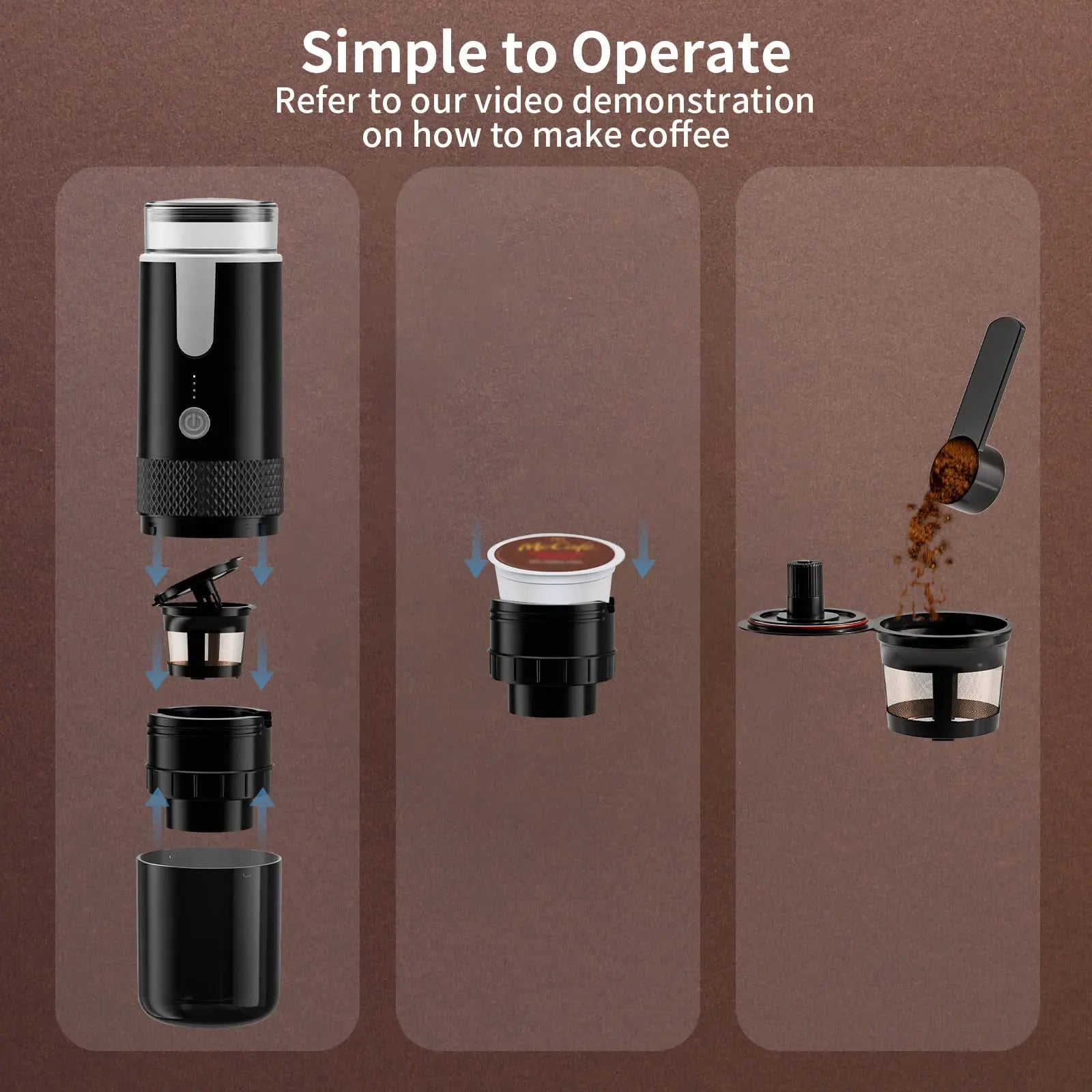 Electric Coffee Maker: Versatile Capsule and Ground Coffee Brewer for On-the-Go Use