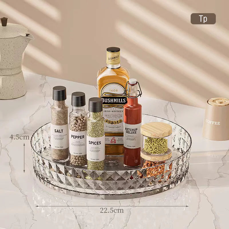 360-Degree Rotating Seasoning Storage Rack - Multifunctional Pantry Cabinet Turntable for Cosmetics and Kitchen Accessories Organization