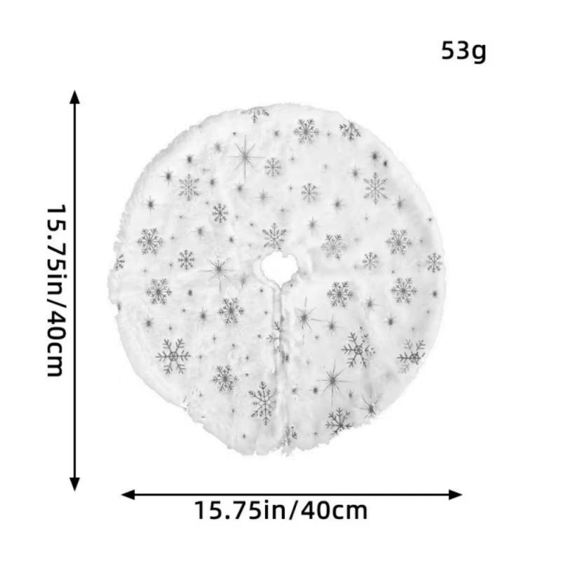 40cm Plush Christmas Tree Skirt with Sequin Snowflakes - Decorative Base Cover for 2024 New Year and Navidad Celebrations