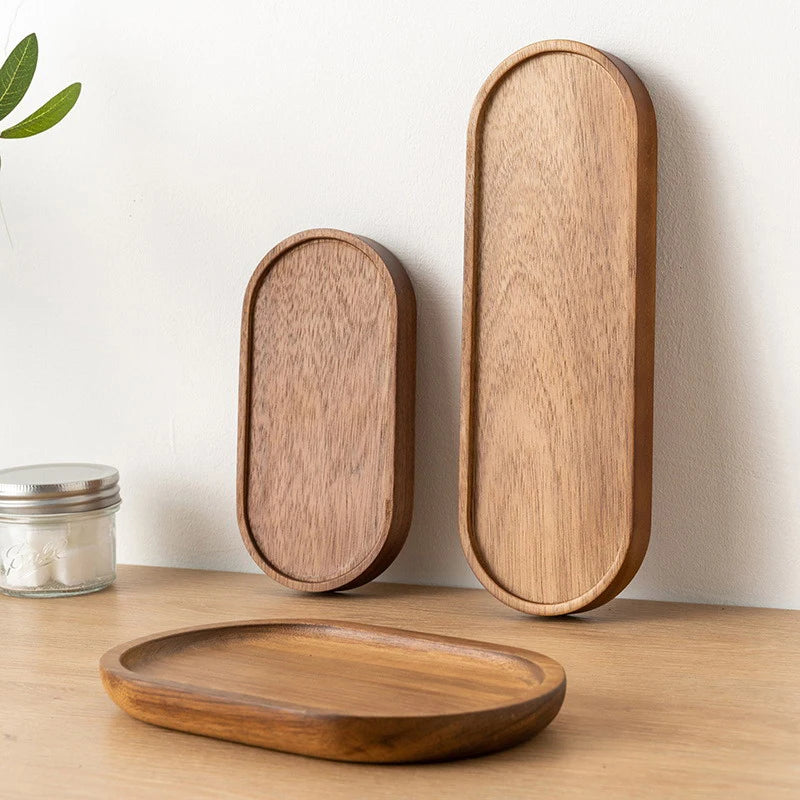 Solid Wood Round Dessert Plate - Japanese-Style Wooden Tray for Snacks and Dried Fruits