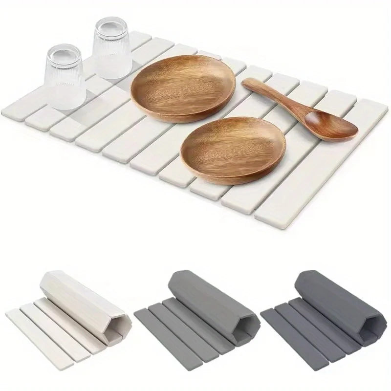 Multi-Purpose Diatomite Mats and Pads for Kitchen Use, Foldable Drying Mat for Dishes and Tableware, Non-Slip and Highly Absorbent