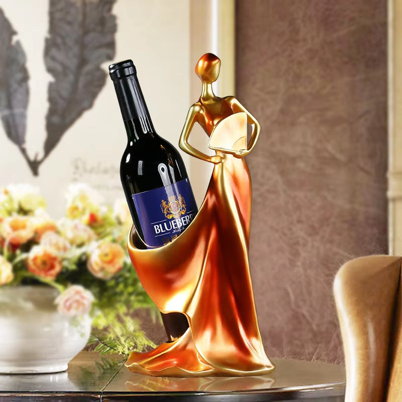 Elegant Women's Skirt Wine Rack Sculpture - Contemporary Decorative Figure for Home Decor