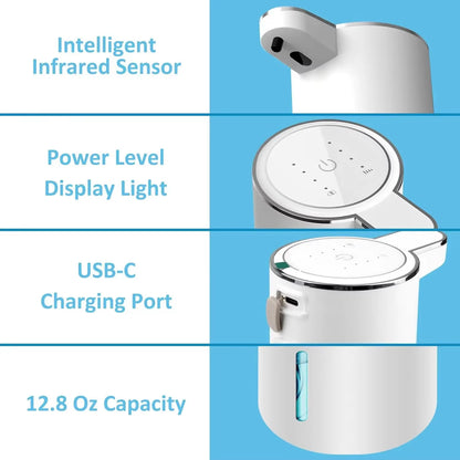 Touchless Automatic Foaming Soap Dispenser - 380ml USB Rechargeable with 4 Adjustable Foam Levels