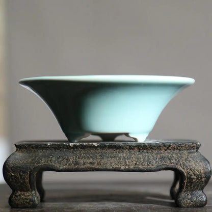 Handcrafted Round Ceramic Flower Pots in Retro Solid Colors - Traditional Chinese Style Bonsai and Succulent Planters with Drainage Hole LB926