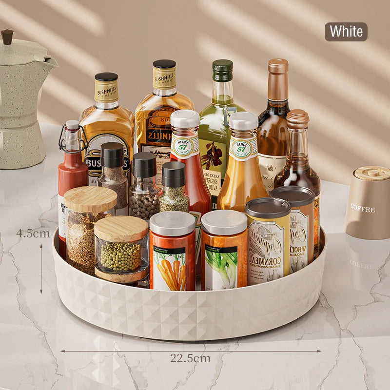 360-Degree Rotating Seasoning Storage Rack - Multifunctional Pantry Cabinet Turntable for Cosmetics and Kitchen Accessories Organization