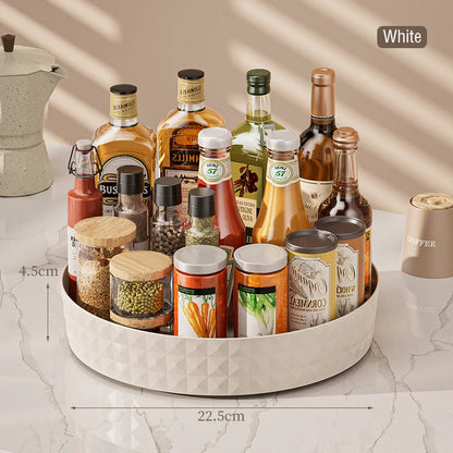 360-Degree Rotating Seasoning Storage Rack - Multifunctional Pantry Cabinet Turntable for Cosmetics and Kitchen Accessories Organization