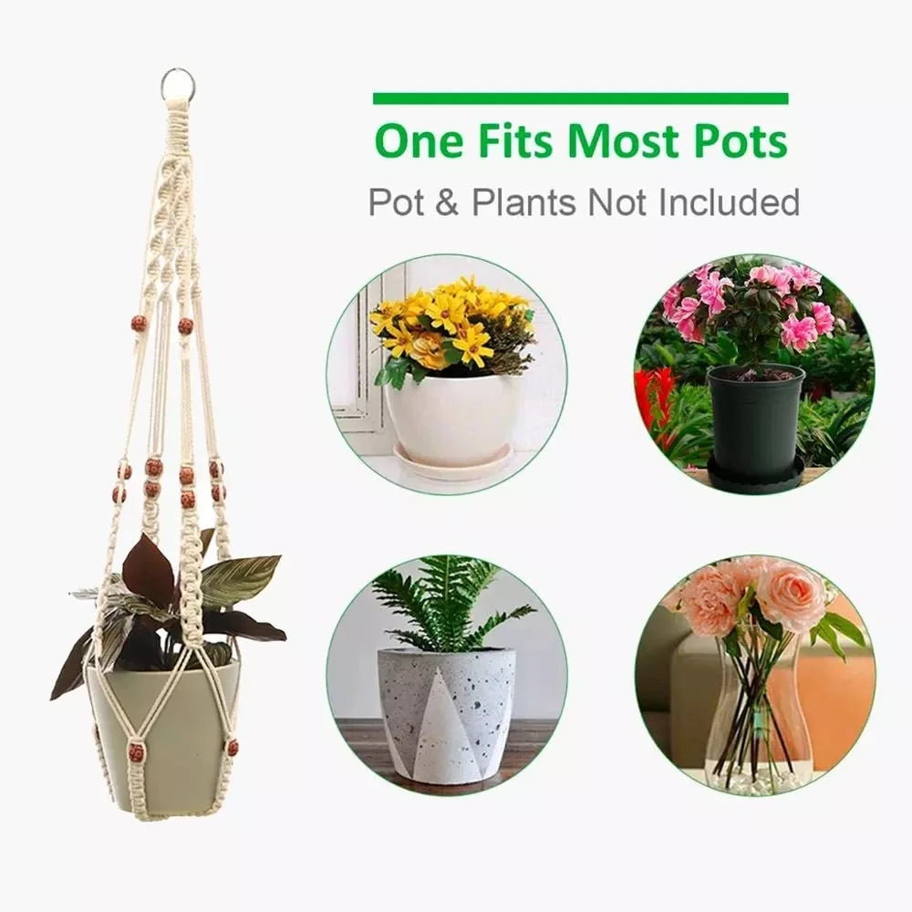 Macrame Hanging Planter - Decorative Wall Plant Holder and Flower Basket for Balconies