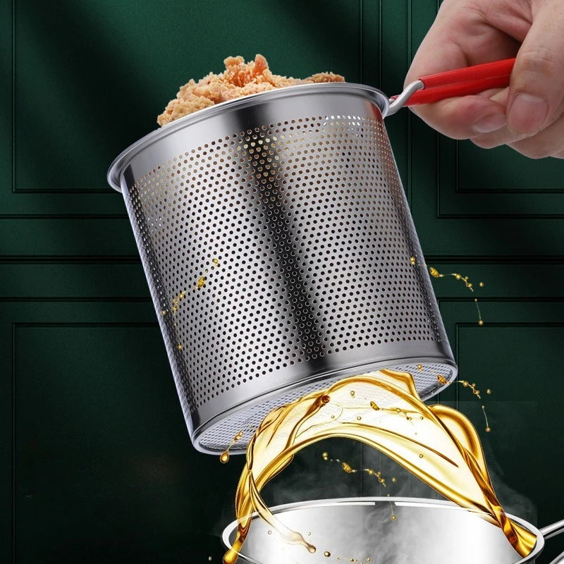 Stainless Steel Deep Fryer with Strainer Basket - Versatile Tempura and Chicken Frying Pan for Home and Commercial Applications