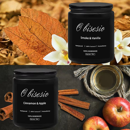 Aromatherapy Scented Candle Set for Men - Cinnamon, Apple, Vanilla, and Pumpkin Soy Candles for Home Use